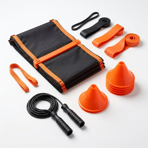 Speed and agility training kit with ladder, cones, bands, and jump rope